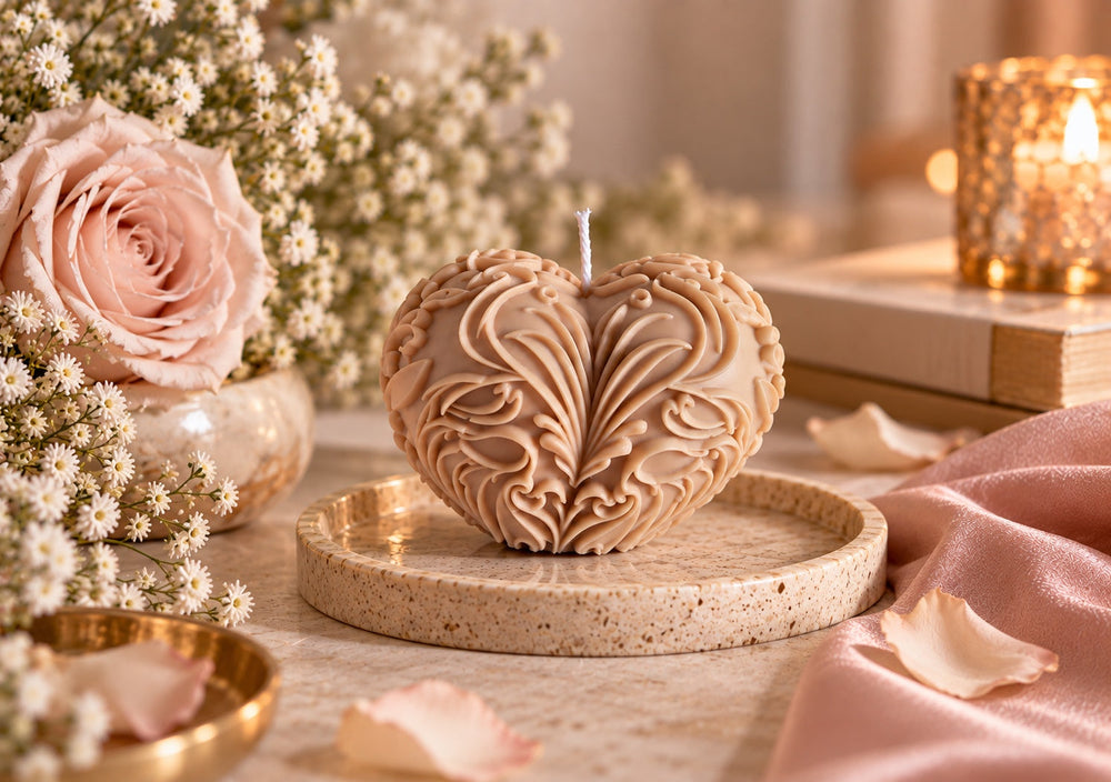 Lumânare Inimă Ornamentată din Ceară de Soia